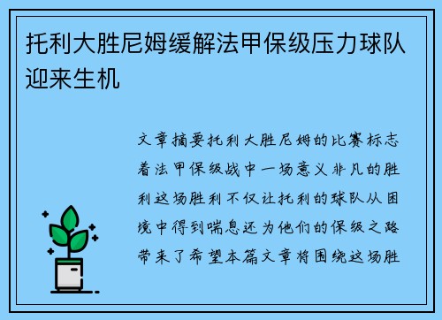 托利大胜尼姆缓解法甲保级压力球队迎来生机